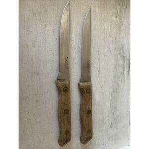 Vintage Carvel Hall Steak‎ Knives Set of 2 Hi-Stainless Steel Japan Wood Handle
